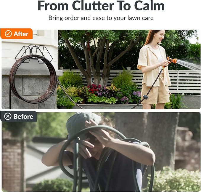 Giraffe Tools Garden Hose Holder Wall Mount-Metal Water Hose Hanger for Outside,Holds 150FT Hoses,Durable Hook for Garden