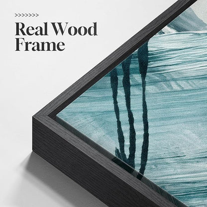 Large Framed Blue and Neutral Abstract Wall Art for Living Room, 3 Piece Modern Canvas Prints Paintings Artwork for Walls, Minimalist Pictures for Bedroom Dining Room Hallway Wall Decor 24x36 Inch