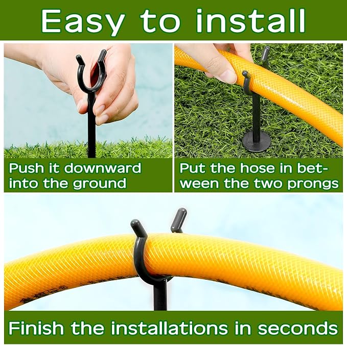 Taiyin 20 Pcs 3/4'' Garden Hose Holder Brackets Garden Guide Holder Decorative Outdoor Guide Stakes Support Spike Plant Tool to Keep Off Lawn for Yard (Black)