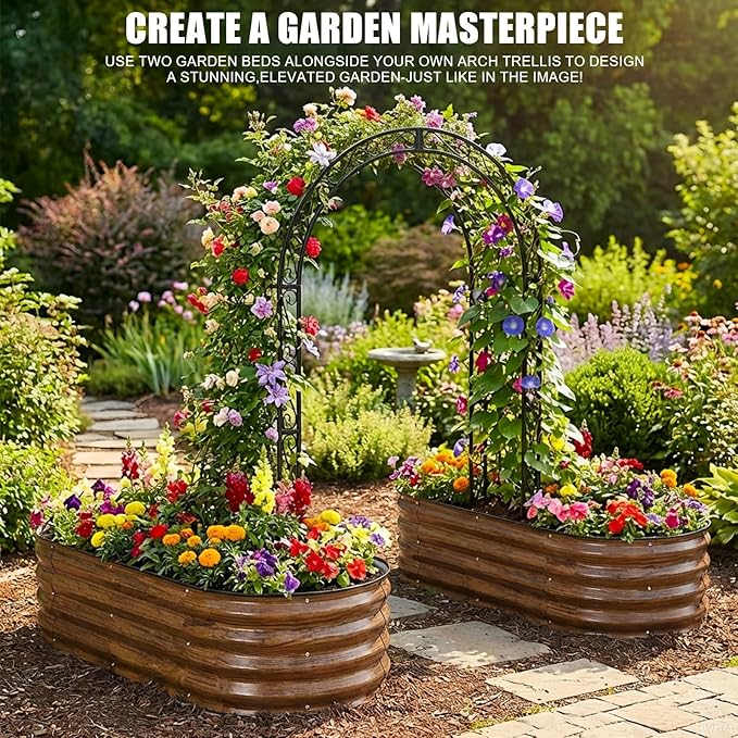 STBoo Galvanized Raised Garden Bed Outdoor, 2Pcs 4x2x1ft Oval Planter Box with Rubber Strip,Metal Raised Bed Kit for Vegetables Flowers Herbs, Grain