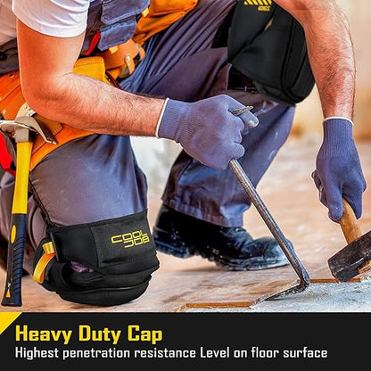 COOLJOB Professional Knee Pads with Heavy Duty Anti-Slip Cap, Comfortable Foam Cushion and Extra Thick Gel Padding for Construction Flooring, Reinforced & Adjustable Straps, Black