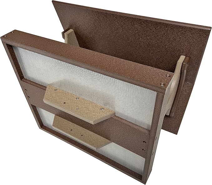 DutchCrafters Amish USA Made Poly Extra Large Fly Through Bird Feeder Post Mount for 4" x 4", Covered Bird Feeder Open Platform Seed Tray for Outdoor, Outside, Garden, Yard (Tudor Brown & Weatherwood)