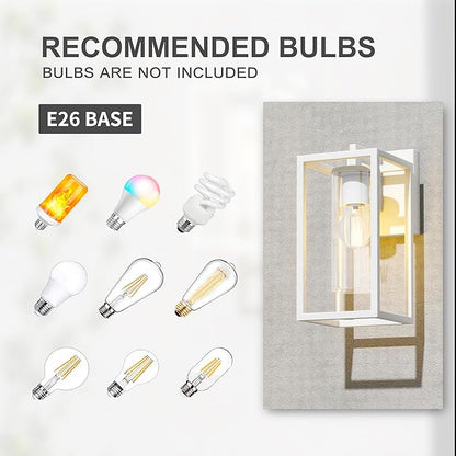 Pia Ricco Outdoor Wall Lights, Outdoor Wall Lantern with Circular Clear Glass Shade, Waterproof Exterior Lighting Fixtures, Modern Front Porch Lighting for House, Garage, E26 Base, ETL Listed, White