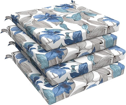 LVTXIII Outdoor Seat Cushions Set of 4 Square Corner Chair Cushions with Ties, Patio Chair Pads for Home Office and Patio Garden Furniture Decoration 19"x19"x2", Clemens Noir Blue