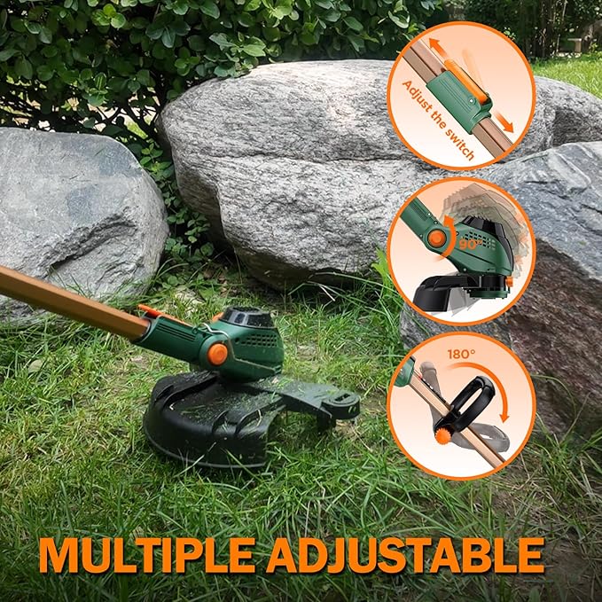 12-Inch String Trimmer Cordless,(2 x 21V 5.0Ah Batteries & Charger), Trimmer/Edger/Brush Cutter 3-in-1, Electric Weed Wacker with 2x2 Mowing Grass System, 3 Cutting Methods(WEG21A)