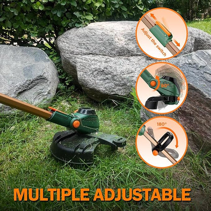 12-Inch String Trimmer Cordless,(2 x 21V 5.0Ah Batteries & Charger), Trimmer/Edger/Brush Cutter 3-in-1, Electric Weed Wacker with 2x2 Mowing Grass System, 3 Cutting Methods(WEG21A)