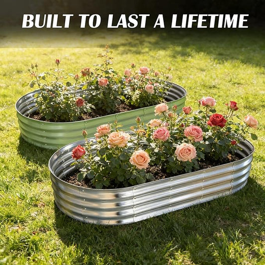 Galvanized Raised Garden Bed Kit, Planter Garden Boxes Outdoor, Oval Large Metal for Vegetables Fruits, Flowers Planter Boxes, Easy Assembly Garden Bed Kit (Silver, 6×3×1FT (2-Pack)
