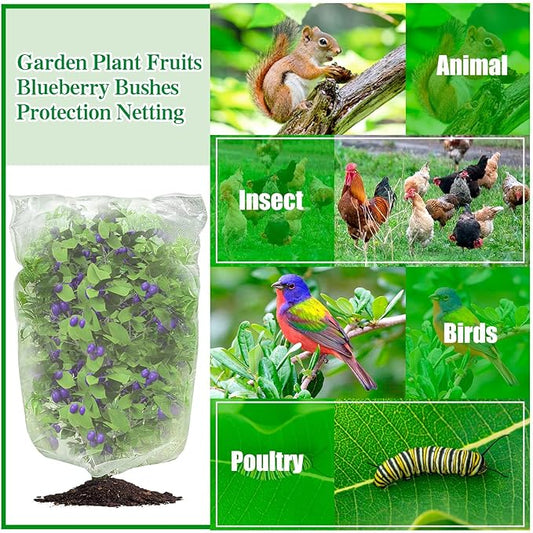 4Pcs Bird Netting for Garden Protection, Garden Netting Pest Barrier with Drawstring, Mosquito Net Tomato Protective Cover, Garden Plant Netting for Cicadas Vegetables Blueberry 4.6 x 3.5 FT