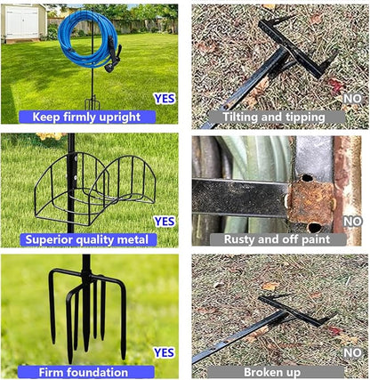 2-Pack Heavy Duty 7-Prong Garden Hose Holder with Dual Hooks | Freestanding Heavy Duty Garden Hose Stand,150FT Capacity Outdoor Yard Organizer for Bird Feeder and Plant Hanging