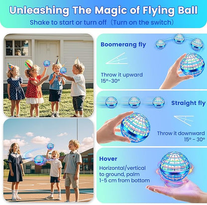 Flying Orb Ball Toy, 2026 Upgrade Hand Controlled Hover Ball with LED Lights, 360° Rotating Boomerang Globe Cool Mini Drone, Ideal Birthday&Christmas Gift for Boys Girls-Bright Blue