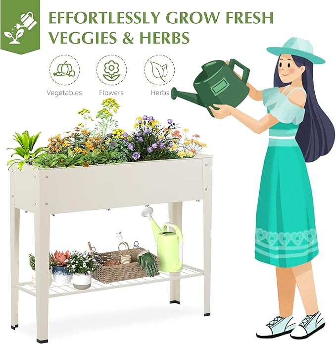 DDK Outdoor Heavy Duty Metal Raised Garden Bed with Legs (Milk White)