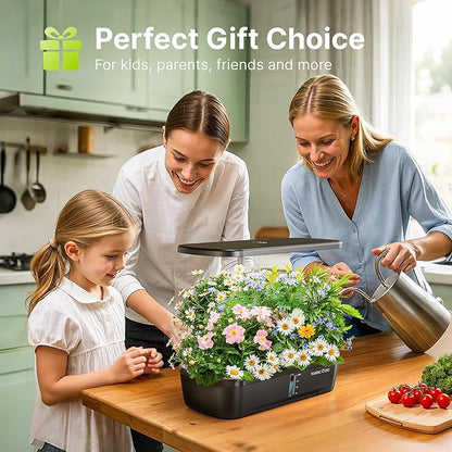 SUNCOZE Hydroponics Growing System Kit 12 Pods, Indoor herb Garden with 20W LED Grow Light, Visible Water Tank with Pump, 2.2"-12.4" Adjustable Height Indoor Gardening System, Gardening Gifts, Black