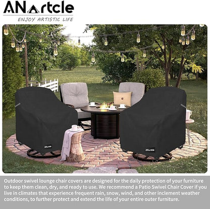 Outdoor Swivel Lounge Chair Cover 2 Pack,Waterproof Heavy Duty Lawn Patio Chair Covers,Patio Swivel Chair Covers for Outdoor Furniture (33 W x 35 D x 38.5 H inches) Black.