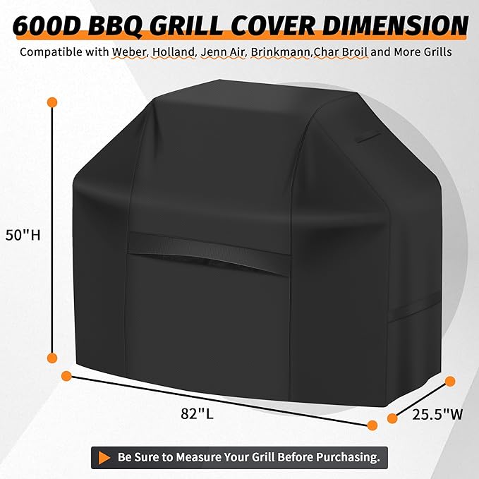 iCOVER Grill Cover 82 Inch, BBQ Grill Cover for Outdoor Grill, 600D Heavy-Duty Waterproof BBQ Cover, Large Barbecue Gas Grill Covers for Weber, Charbroil, Brinkmann, Nexgrill and More, Black