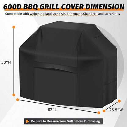 iCOVER Grill Cover 82 Inch, BBQ Grill Cover for Outdoor Grill, 600D Heavy-Duty Waterproof BBQ Cover, Large Barbecue Gas Grill Covers for Weber, Charbroil, Brinkmann, Nexgrill and More, Black