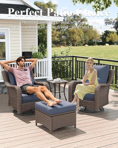 LayinSun 6 Piece Wicker Outdoor Furniture Set with 6-inch Comfy Cushions, High Back Patio Furniture Set with Swivel Rocking Chairs and Side Table