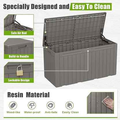 Flamaker Resin Deck Box 100 Gallon Large Lockable Outdoor Storage Box Waterproof Deck Chest for Patio Cushions, Garden Tools, Accessories (Brown)