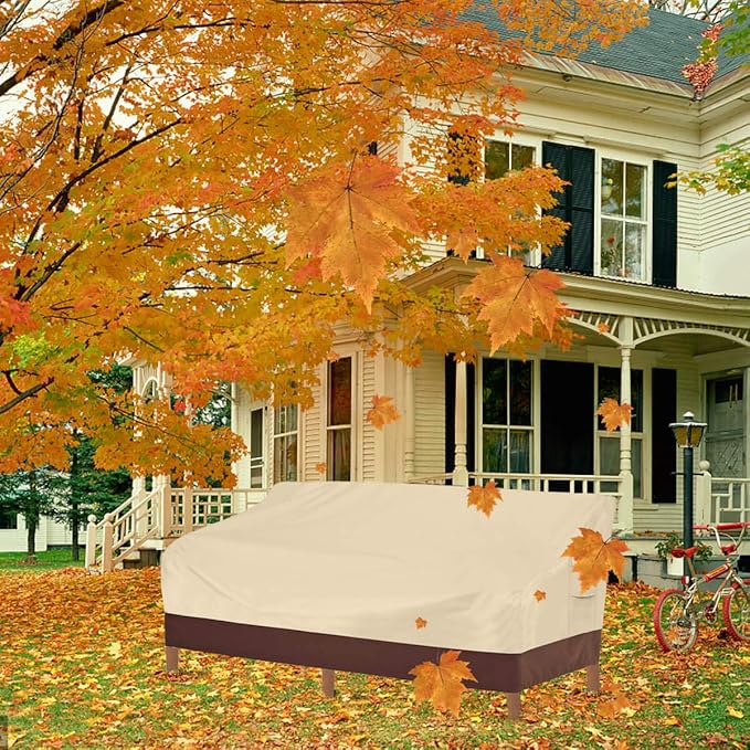 Vailge Heavy Duty Patio Sofa Cover, 100% Waterproof 3-Seater Outdoor Sofa Cover,Lawn Patio Furniture Covers with Air Vent and Handle,60"W x 35"D x 35" H,Beige&Brown