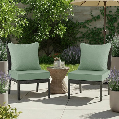 Summsun Outdoor Cushions for Patio Furniture, Faux Linen Water Resistant Backrest and Deep Seat Cushion Set with Removable Cover, Ties, Non-Slip Bottom, 22 x 22 Inch, Sage Green, Set of 2