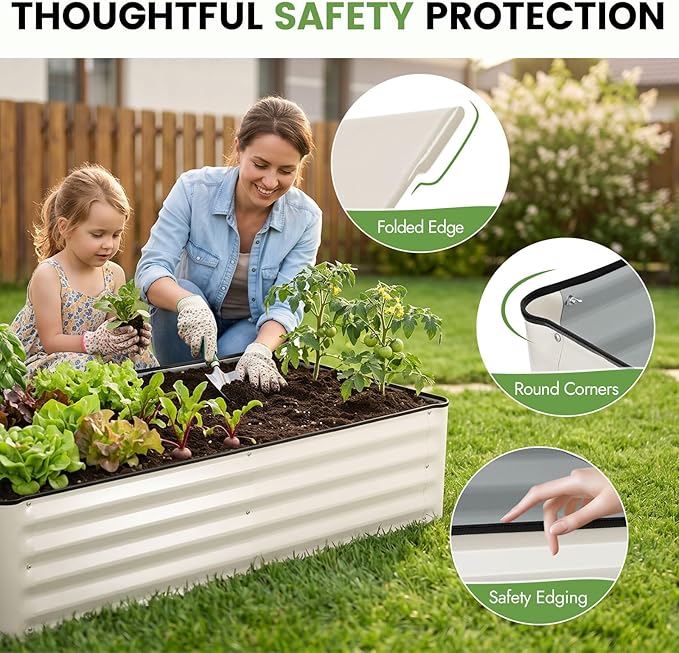 INNO STAGE Galvanized Raised Garden Bed Kits, 4x2x1ft Metal Raised Garden Beds Outdoor, Steel Raised Planter Bed with Gloves for Vegetables & Flowers Patio Ground Planter Box (White, 2PCS)