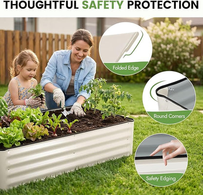 INNO STAGE Galvanized Raised Garden Bed Kits, 4x2x1ft Metal Raised Garden Beds Outdoor, Steel Raised Planter Bed with Gloves for Vegetables & Flowers Patio Ground Planter Box (White, 2PCS)