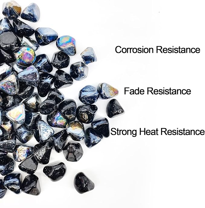 10 Pound 1/2 Inch Fire Glass Diamonds for Natural or Propane Fire Pit Fireplace and Landscaping, 10 Pounds Onyx Black