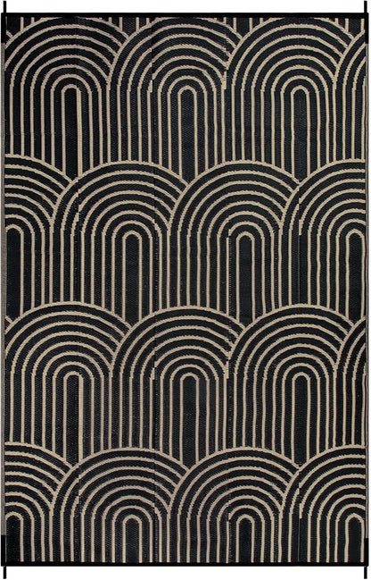 Anidaroel Patio Rugs Outdoor 6’x9’ Clearance Waterproof, Reversible Rainbow Outdoor Plastic Straw Outside Rugs, RV Outdoor Rugs for Camping, Porch, Balcony, Backyard (Black&Brown, 6‘X9')