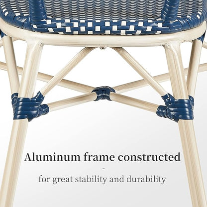 PURPLE LEAF Dining Chair Set of 2 Outdoor French Bistro Chairs Hand-Woven Aluminum Wicker Rattan Armchair for Garden Kitchen Backyard Porch White Print Finish Patio Chairs Deep Blue