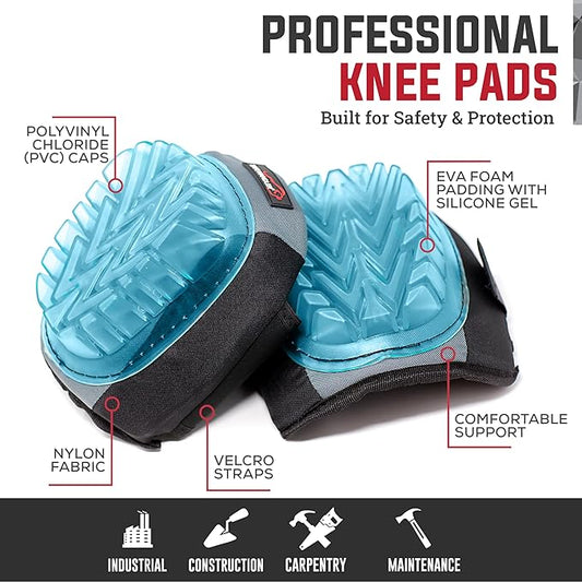 SAFE HANDLER Professional Gel Knee Pads with Foam Padding & Tough Abrasion Resistant Shell, Non-Marring Cap, Adjustable Velcro Strap, Non-Skid, Comfortable & Heavy Duty Knee Protection for Work