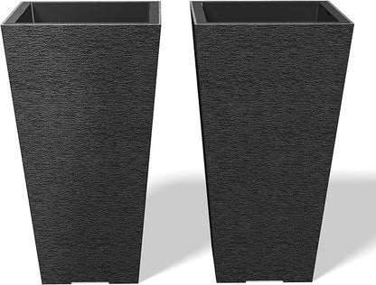 Kante 22 Inch Tall Planter Set of 2, Large Taper Planter for Outdoor Indoor Garden Patio Front Door (Black)