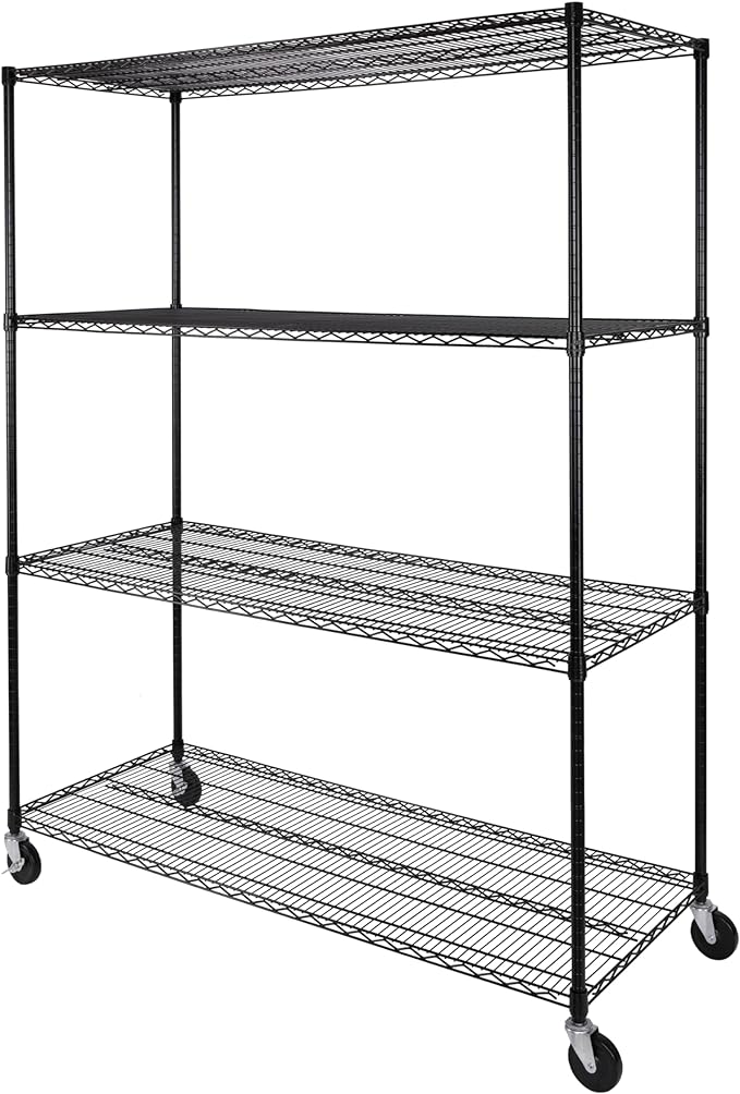 Seville Classics UltraDurable Heavy Duty NSF Solid Steel Wire Rack Storage Unit, Organizer for Garage, Warehouse, Office, Restaurant, Classroom, Kitchen, Black, 4-Tier Shelving, 60" W x 24" D