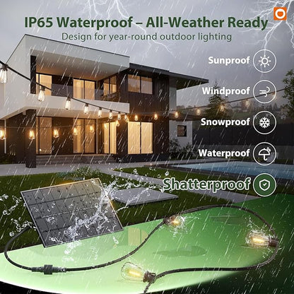 addlon 198FT(192+6) Solar String Lights Outdoor Waterproof - 60+4 LED Shatterproof Bulbs, 3 Modes, 8H Timeable, Dimmable, Outdoor Lights Solar Powered Patio Lights with Remote for Outside Porch Garden