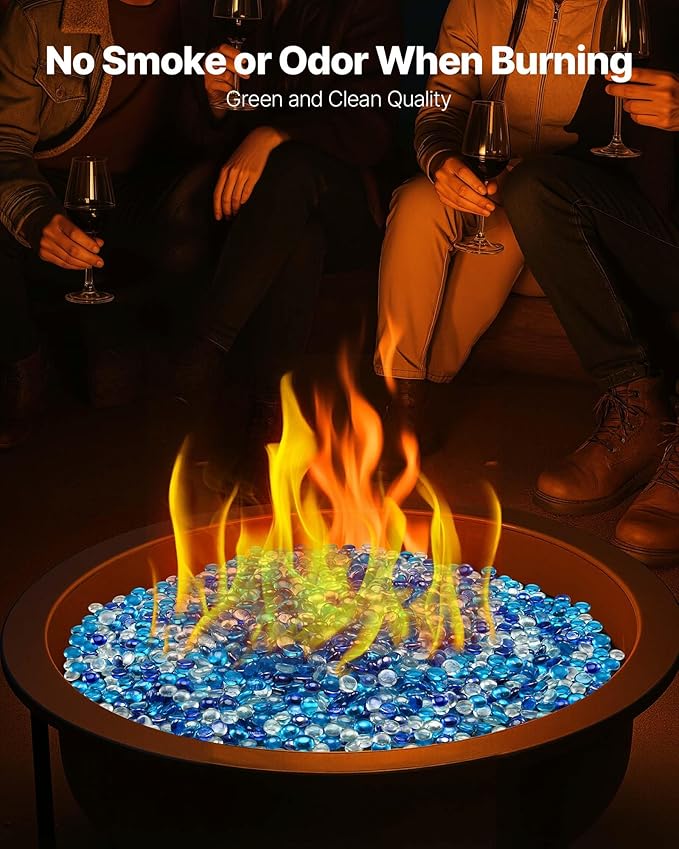 VEVOR Fire Glass, 10LBS / 4.5KG Smokeless & Fireplace Rocks, 3/4-Inch / 19.05 mm Reflective Firepit Glass Beads, High Luster Stone Landscaping for Fire Pit Table, Cobalt Blue + Caribbean Blue + Clear