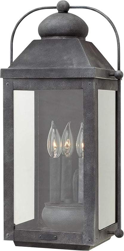 Hinkley Anchorage Large Three Light Wall Mount Lantern - Estate & Heritage Series, Aluminum, Clear Glass - Aged Zinc Finish