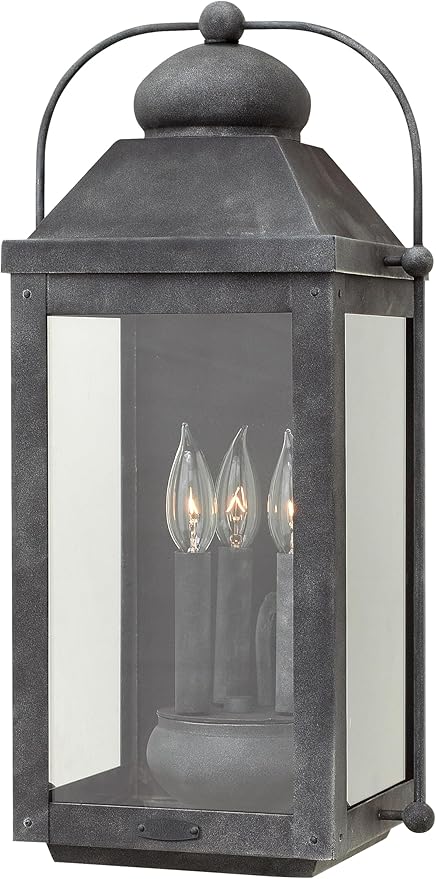 Hinkley Anchorage Large Three Light Wall Mount Lantern - Estate & Heritage Series, Aluminum, Clear Glass - Aged Zinc Finish