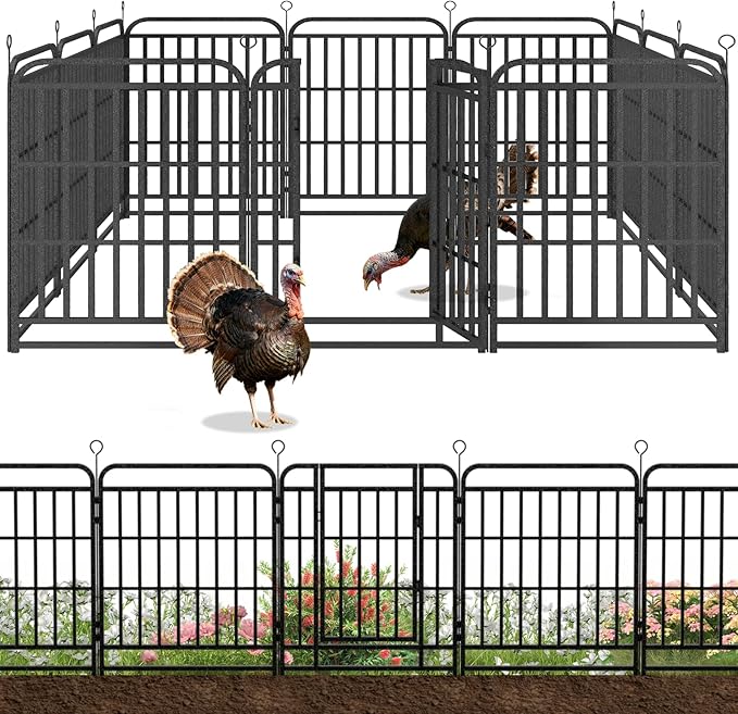 12 Panels No Dig Garden Fence 32 ft(L) X 40 in(H) Animal Barrier for Yard, Patio, Garden Borders, Outdoor Decorative Fencing with Thick Pipe Metal Panels