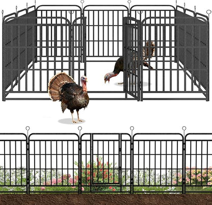 12 Panels No Dig Garden Fence 32 ft(L) X 40 in(H) Animal Barrier for Yard, Patio, Garden Borders, Outdoor Decorative Fencing with Thick Pipe Metal Panels