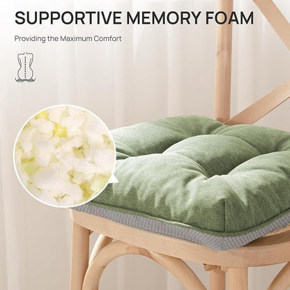 Love's cabin Memory Foam Chair Cushions Set of 4, 15.5"x15.5"x3.5" Indoor & Outdoor Seat Pads for Dining, Kitchen, Office, Patio Chairs - Green