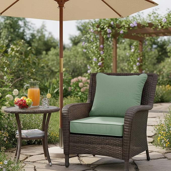 Summsun Outdoor Cushions for Patio Furniture, Faux Linen Water Resistant Backrest and Seat Cushion Set with Removable Cover, Ties, Non-Slip Bottom, 19 x 19 Inch, Sage Green