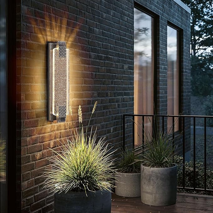 camuucci Dusk to Dawn Outdoor Light,19.7 Inches LED Porch Lights Outdoor Waterproof Modern Outside Sconce Wall Mount for Doorway Hallway Porch Patio Yard Doorway Bronze