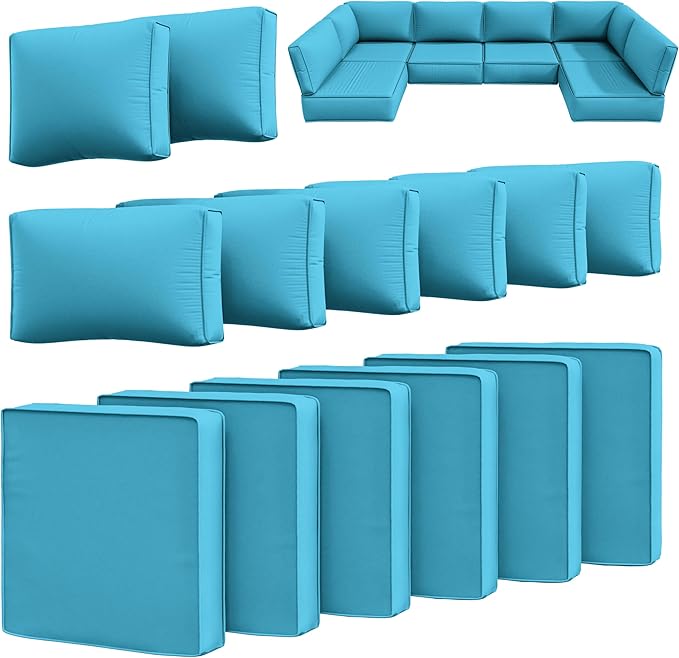 14 Pcs Outdoor Cushion Slipcovers Patio Cushion Covers Replacement Waterproof with Zipper for Outdoor Furniture, Patio Sofa Couch 3 Sizes, Covers Only