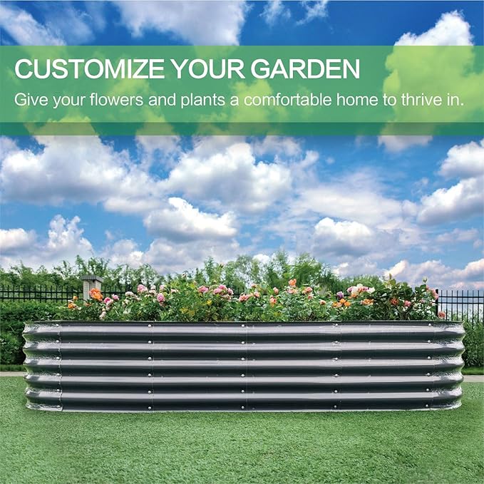 Gardmax Galvanized Raised Garden Bed, Lightweight Planter Boxes Outdoor with Easy Assembly, Large Garden Bed for Vegetables, Fruits, Flower Dark Grey 8x2x1.5 FT