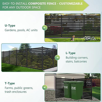 Mondaria Aluminum Privacy Fence Panels for Outside, 6ft(W) x 6ft(H) Horizontal Lattice Fence with 2 No-dig Posts, Wind Resistant Decorative Fencing Panels for Yard, Patio & Pool (Black)