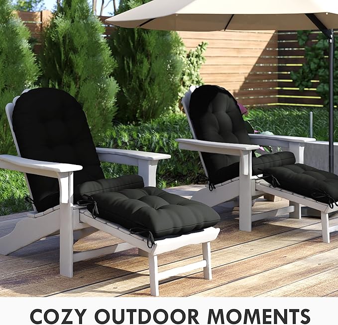 Adirondack Chair Cushion with Ottoman, Folding Adjustable Adirondack Seat Cushions, Waterproof Adirondack Patio Chair Pads for Garden, Deck, or Poolside, Small-Black-1