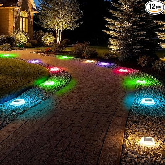 AGPTEK RGB Solar Deck Lights with Remote Control 12 Pack, One-Click Sync Group Control & 10 Light Modes & RGB Chasing, Outdoor Decorative Driveway Marker for Pathway, Dock, Step, Walkway, Yard, Garden