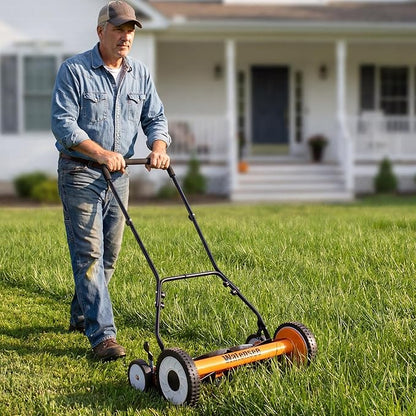 Walensee Push Reel Lawn Mower, 20-Inch 5-Blade Cordless Manual Reel Lawn Mower, Walk-Behind Steel Lawn Mower with 9-Position Cutting Height Adjustment & Sponge Grip