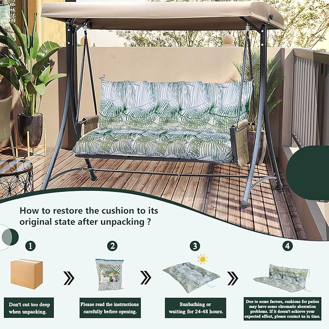 2/3 Seater Swing Replacement Cushion, Waterproof Porch Swing Cushions with Backrest, Thickened Bench Cushions for Outdoor Furniture, for Outdoor Patio Swing (Hawaii, 40 * 40 in)