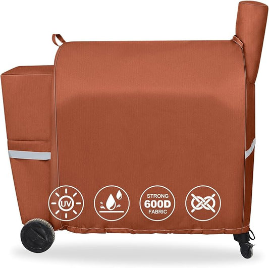 QuliMetal Pellet Grill Cover for Traeger Pro 34/780, Texas Elite 34, Eastwood 34 Series Pellet Grills, Z Grills 700/550/600, 600D Fade Resistant Full Length Grill Cover with Elastic Drawstrings, Brown