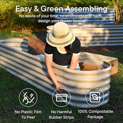 Galvanized Raised Garden Bed 8x2x1.5 ft, 17" Tall Planter Boxes Outdoor, Zn-Al-Mg Metal Raised Beds for Gardening Herb Fruit Vegetable, Modular Flower Bed for Outdoor Plants - Sand Beige