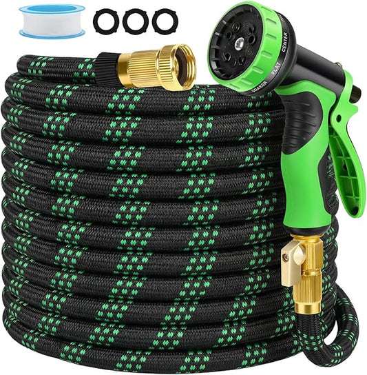 100ft Flexible Garden Hose, Lightweight Water Hose, NON-EXPANDABLE Garden Hose with 10 Function Sprayer Nozzle, Kink-Free Triple-Layer Composite Watering Hose for Yard, Lawn, Outdoor and Car Washing